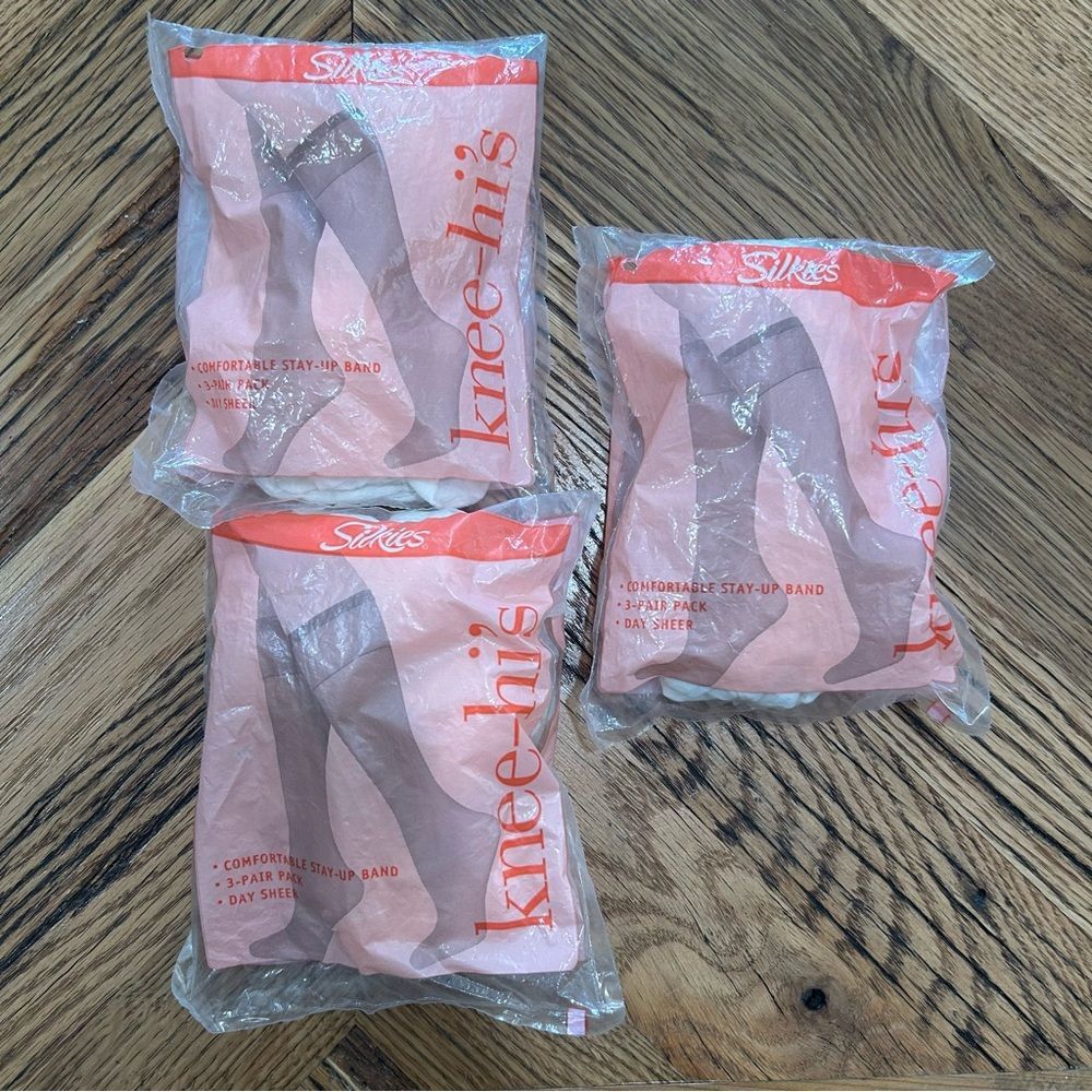 Silkies Queen Size White‎ Knee-Hi’s Lot of 3 Packs 1404 Day Sheer, Made in USA
